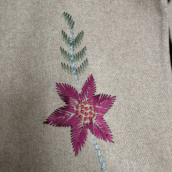 Dress Barn Vest Tan Floral Embroidered Wool Blend Lined Open Size 18W - Picture 7 of 12